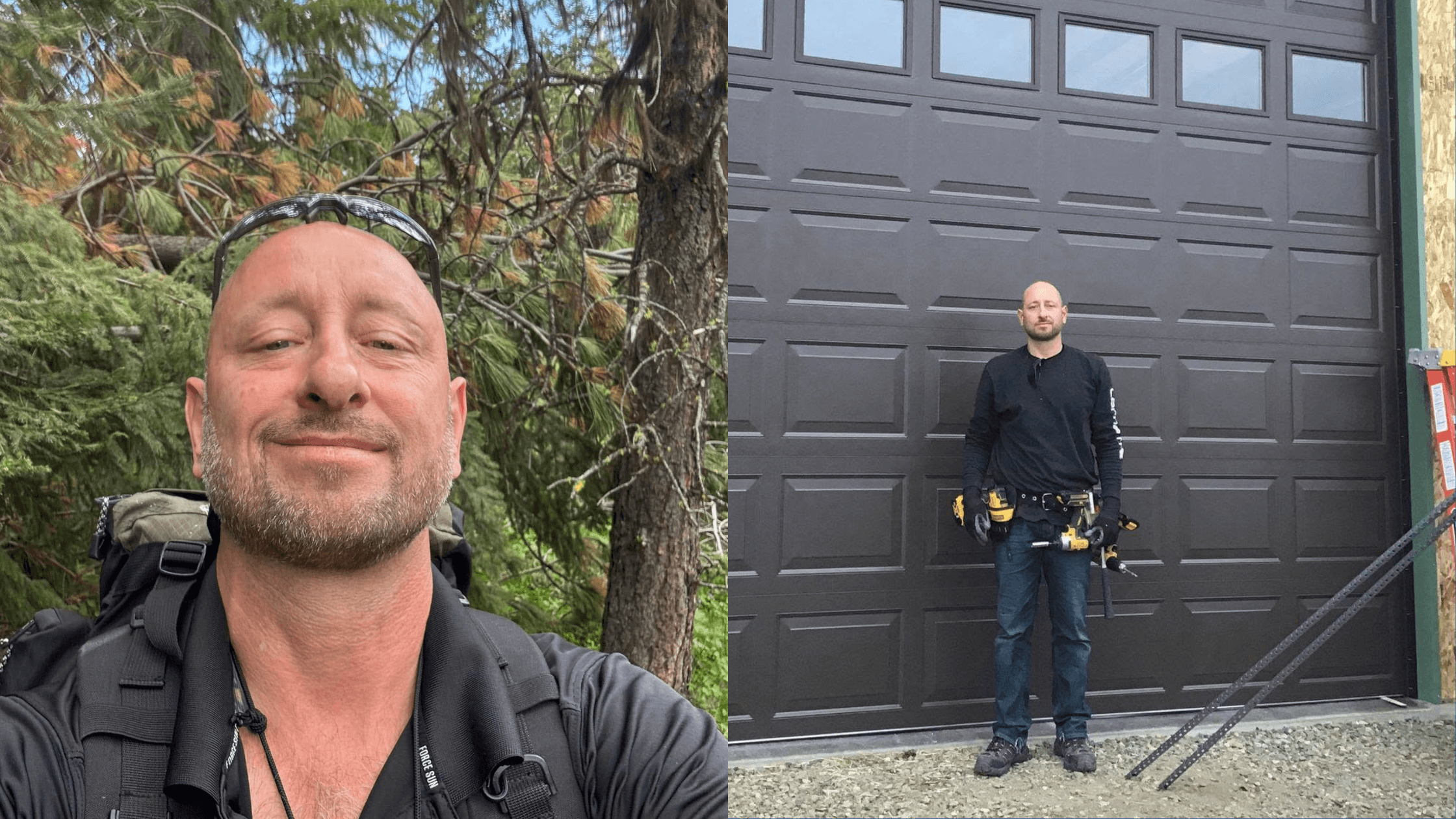 a man in front of a garage door