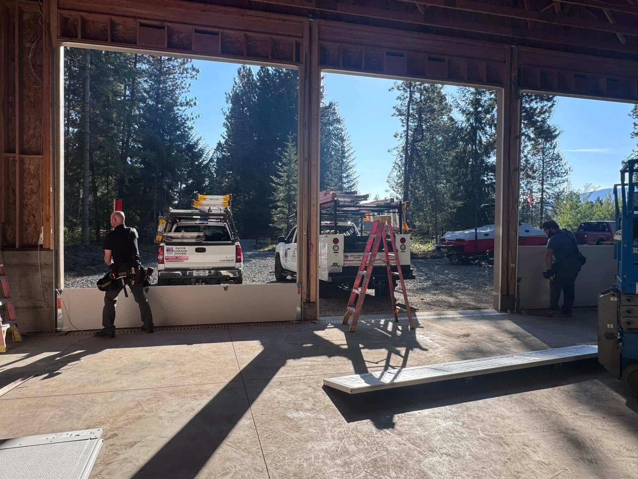 davis garage doors with skyjack lift inside garage